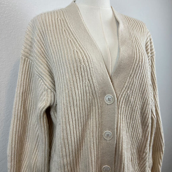 J Crew Sweater Womens Small Cream Alpaca Blend Ribbed V Neck Cardigan BX468 - Picture 2 of 12